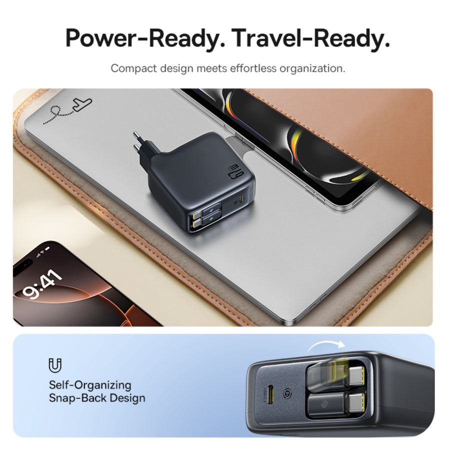 Baseus EnerCore CJ21 Charger Retractable 3C 67W EU, Black