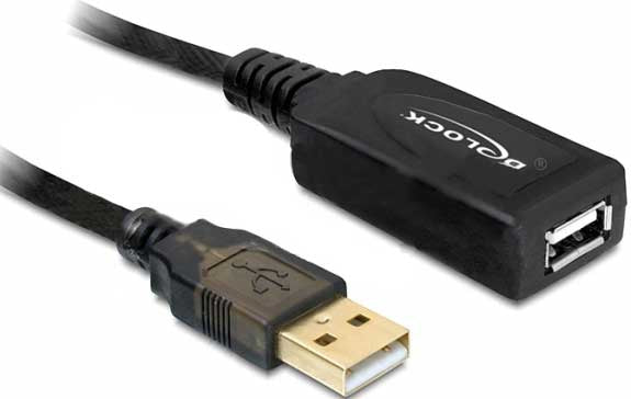 DELOCK USB Extension Cable A to A Male/Female Active 15.00 m Black