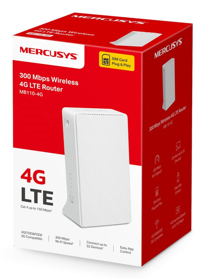 Mercusys MB110-4G ασύρματος δρομολογητής Ethernet, μονοζωνικός (2,4 GHz), λευκός