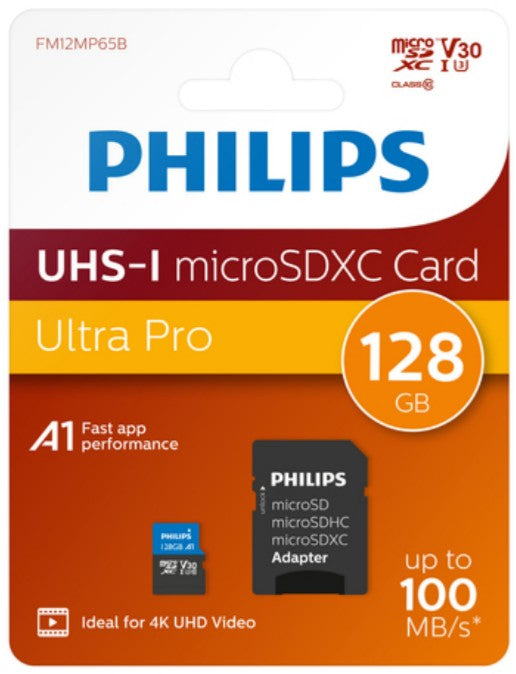 Philips MicroSDXC Card     128GB Class 10 UHS-I U3 incl, Adapter