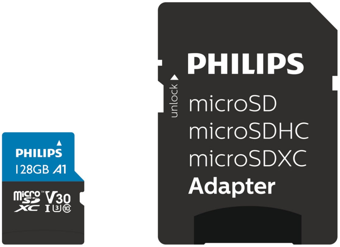 Philips MicroSDXC Card     128GB Class 10 UHS-I U3 incl, Adapter