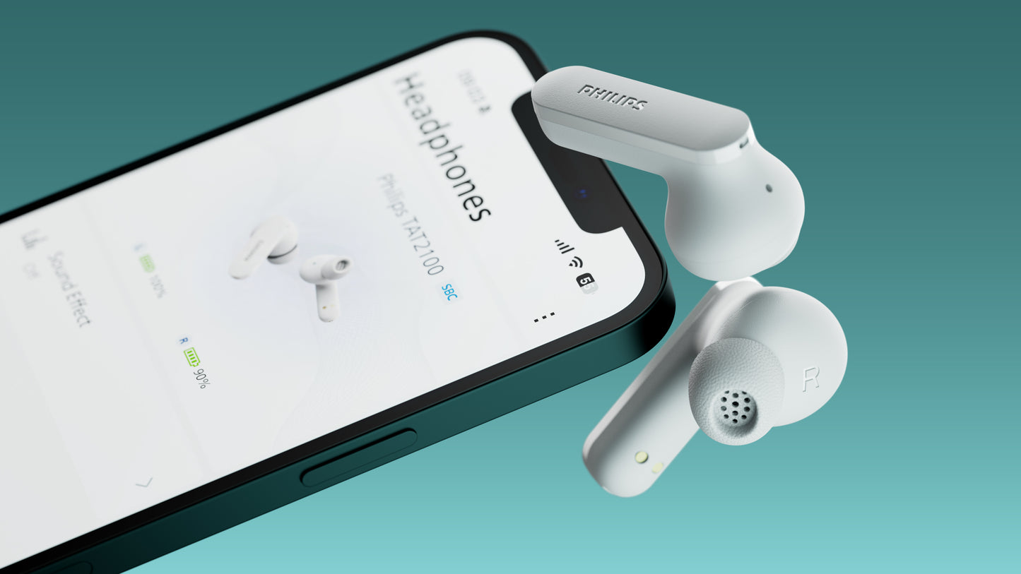 Philips TAT2100WT/00 True Wireless Earbuds, White