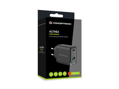 CONCEPTRONIC 2-Port GaN Charger USB-C/USB-A 45W PD 3.0/PPS (Black)