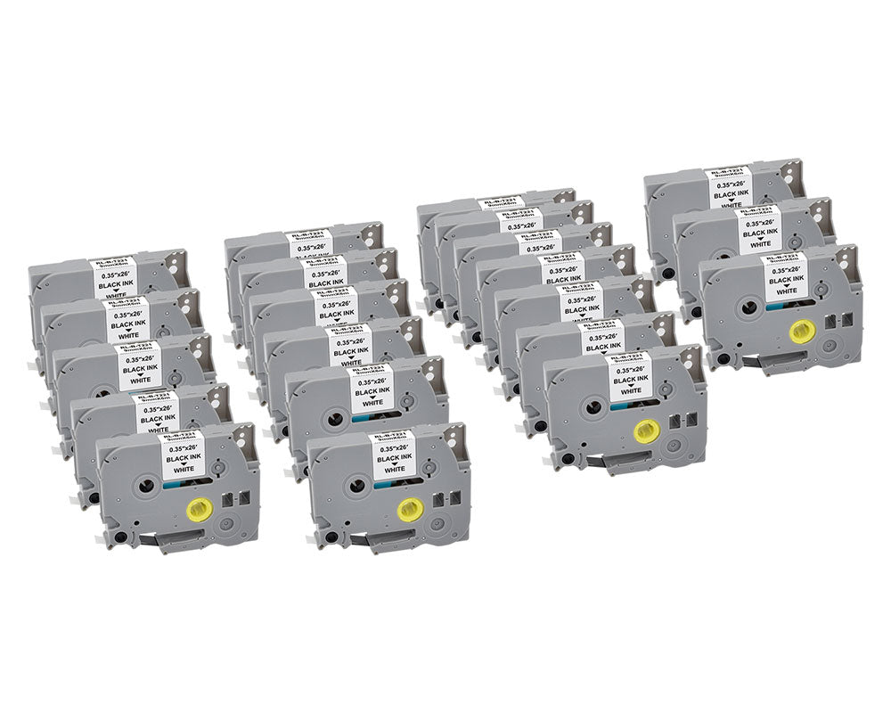 20x G&G Label Tape 9mmx8m B/W compatible with Brother TZe-221