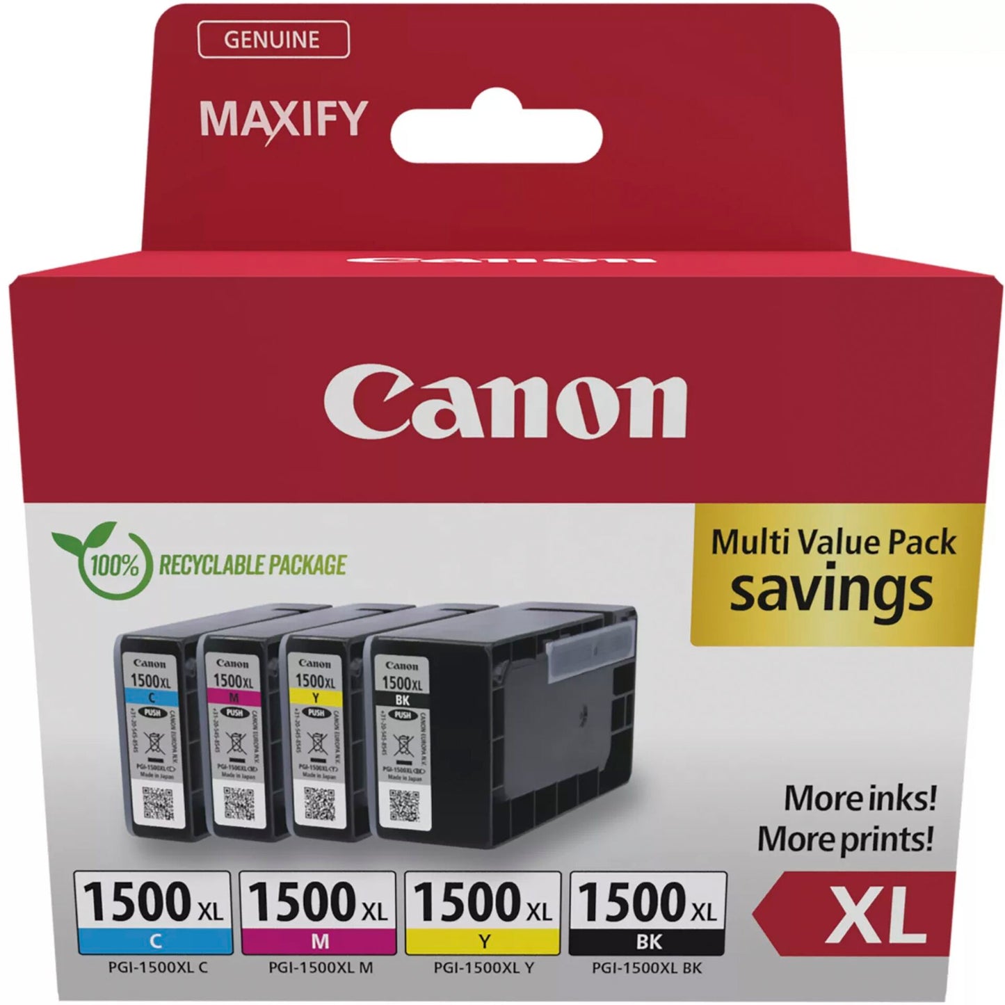 Canon PGI-1500 XL Black/Cyan/Magenta/Yellow Multipack Ink Cartridges