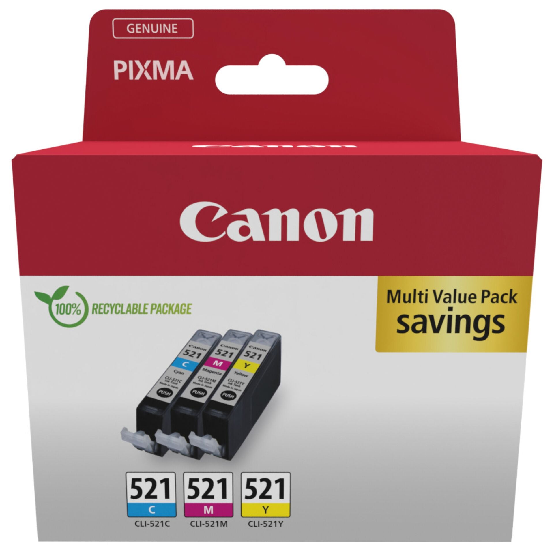 Canon CLI-521 Cyan/Magenta/Yellow Ink Cartridge Multipack