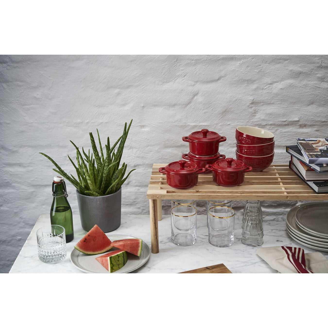 Set Mini Cocotte Staub 4 τεμαχίων, στρογγυλό, κεραμικό, κερασί-κόκκινο