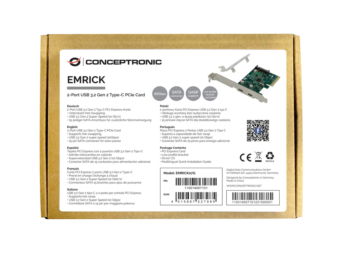 CONCEPTRONIC 4xPCIe2.0 Card 2xUSB-C3.2 Gen2           10Gbps
