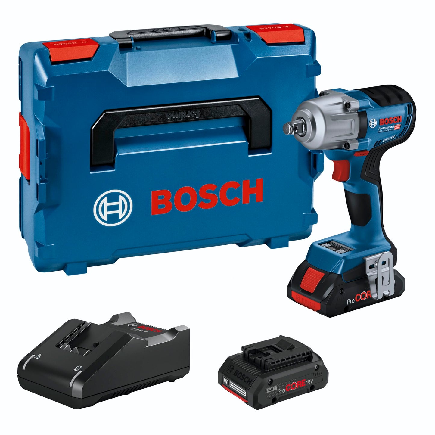 Bosch GDS 18V-450 HC Impact Wrench with 2 x 4.0Ah PC Batteries and L-BOXX Case