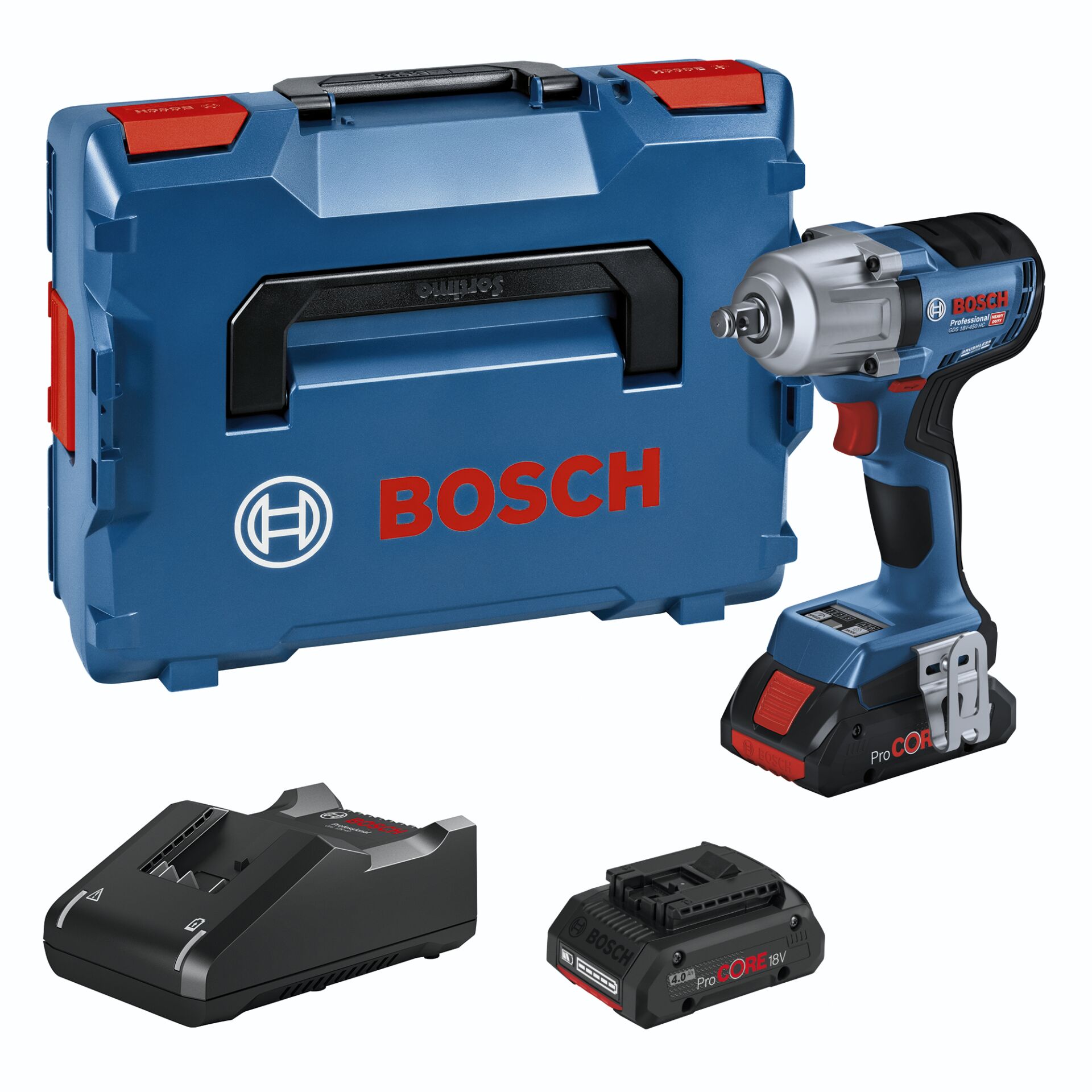 Bosch GDS 18V-450 HC Impact Wrench with 2 x 4.0Ah PC Batteries and L-BOXX Case