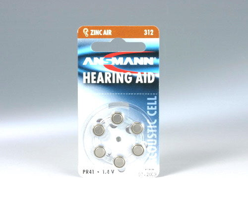 1x6 Ansmann Zinc-Air 312 (PR41) Hearing Aid Batteries