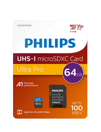 Philips MicroSDXC Card      64GB Class 10 UHS-I U3 incl, Adapter