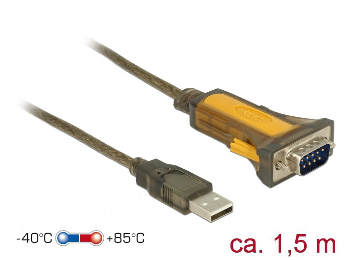 DELOCK Adapter USB-A to RS232 DB9 St/Bu 1.5m erw. Temp.-Ber.