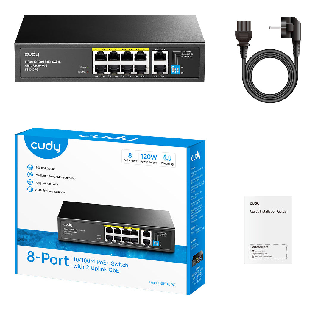 Διακόπτης δικτύου Cudy FS1010PG Fast Ethernet (10/100) με τροφοδοσία μέσω Ethernet (PoE) Μαύρος