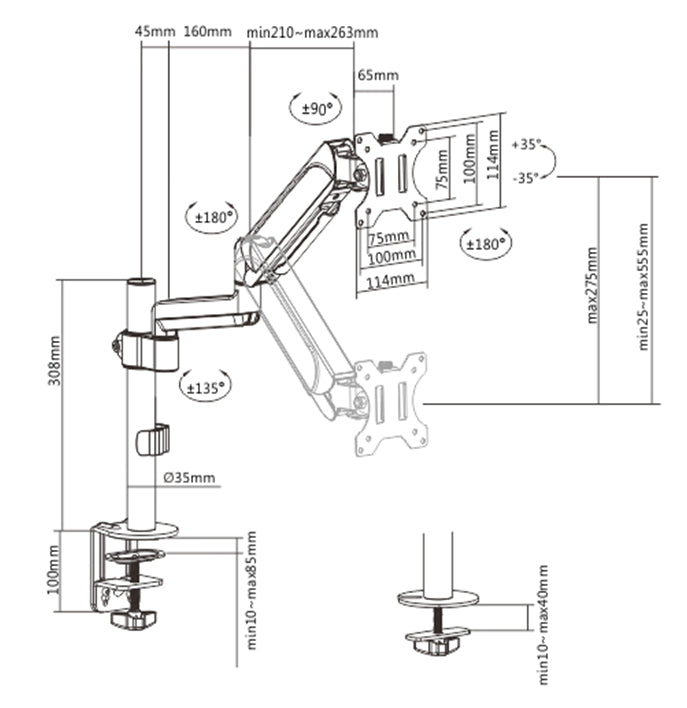 Gembird MA-DA1P-01 Adjustable desk display mounting arm, 17”-32”, up to 9 kg