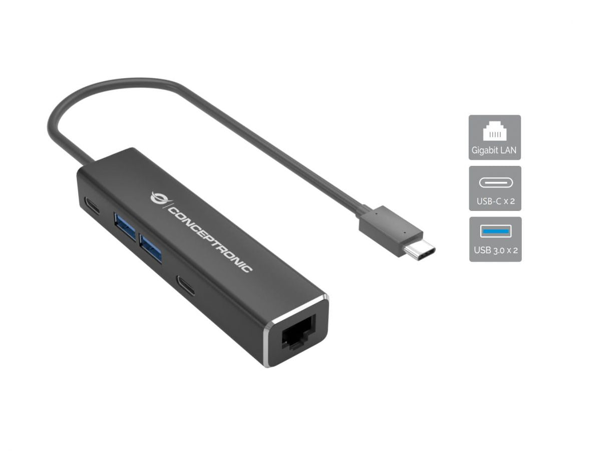 CONCEPTRONIC Adapter USB-C3.2->GbE/2xC/2xA     5Gbs 0.14m sw