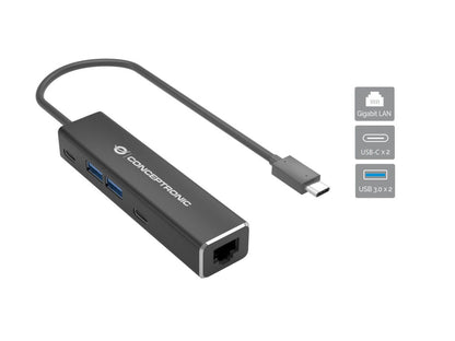 CONCEPTRONIC Adapter USB-C3.2->GbE/2xC/2xA     5Gbs 0.14m sw
