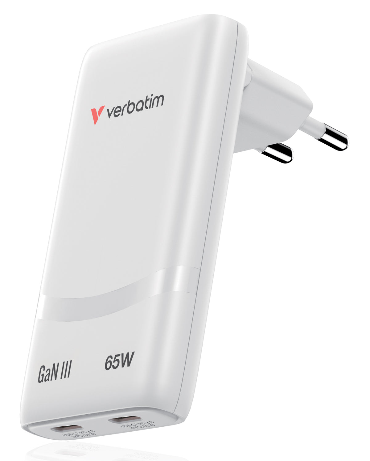 Verbatim Fold n Go GaN Charger 65W 2x USB-C White Foldable Stand 32355