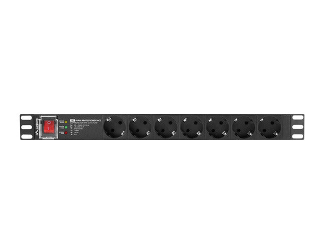 LANBERG 19" Rack Power Strip PDU (1U, 16A, 7x Schuko Outlets, 2m Cable)