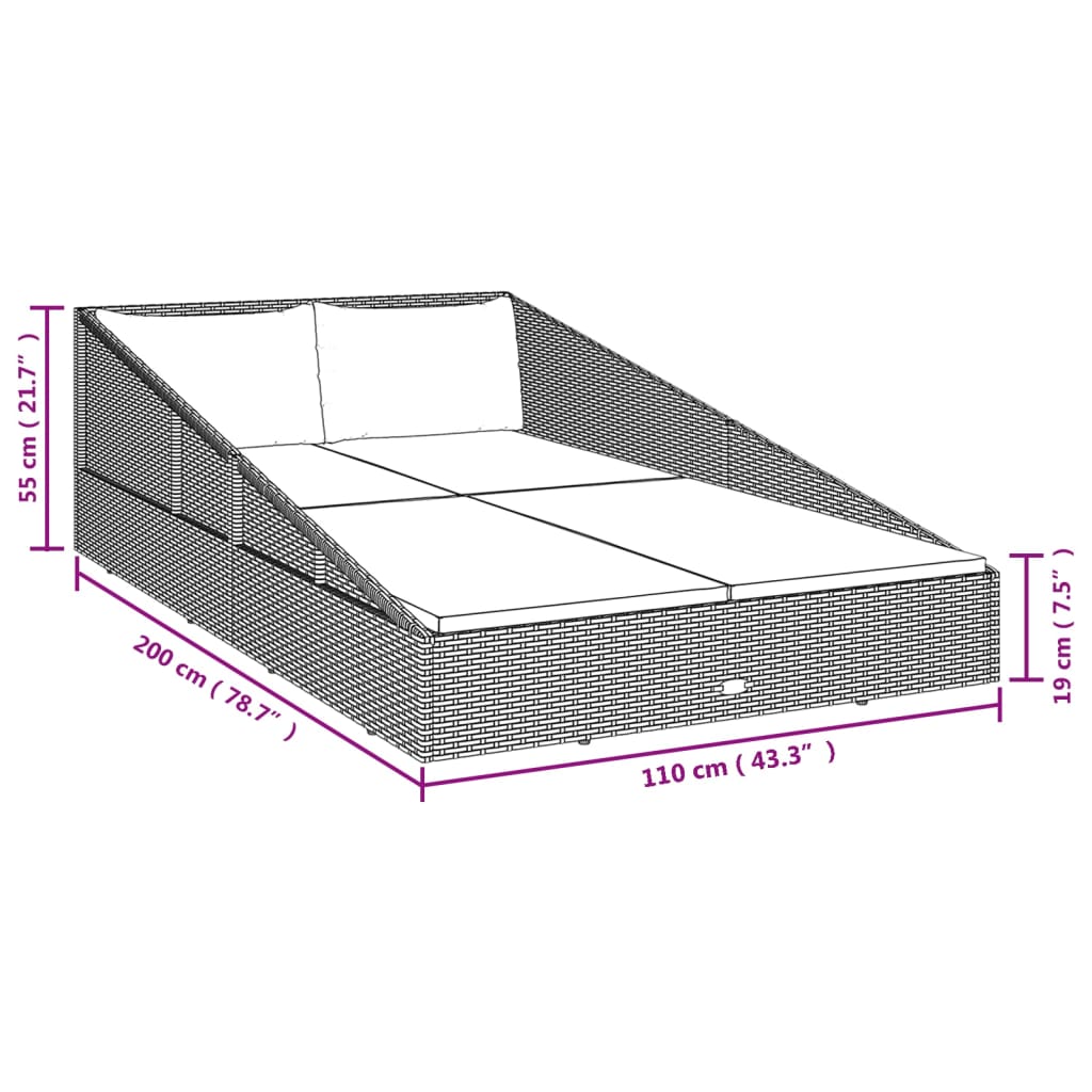 vidaXL Ξαπλώστρα - Κρεβάτι Κήπου Μαύρη 110x200 εκ. Συνθετικό Ρατάν