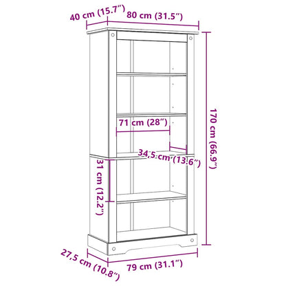 243744 vidaXL Βιβλιοθήκη 5 επιπέδων Μεξικ. Στιλ Corona 80x40x170 εκ.