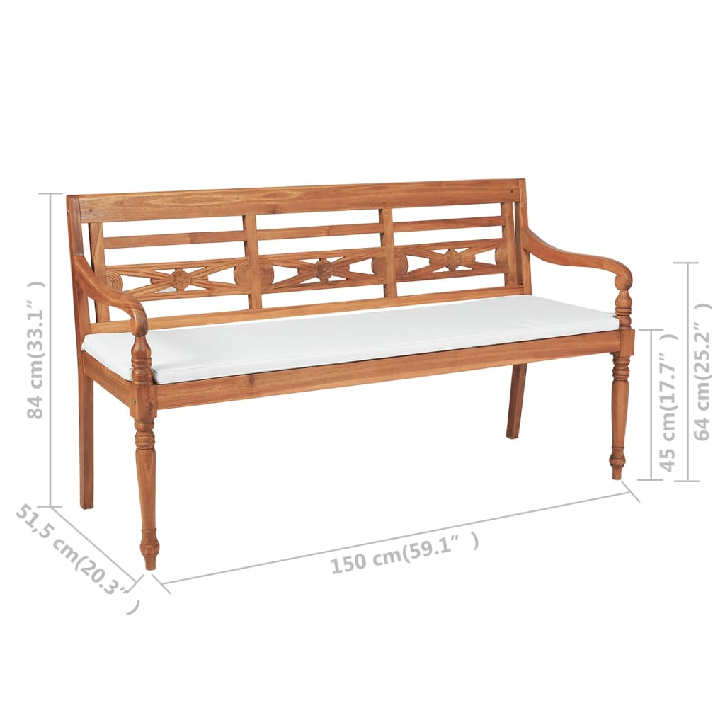 vidaXL Παγκάκι Batavia 150 εκ. από Ξύλο Teak με Μαξιλάρια