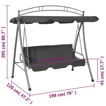 vidaXL Παγκάκι Κούνια Ανθρακί με Σκίαστρο 198x120x205 εκ.