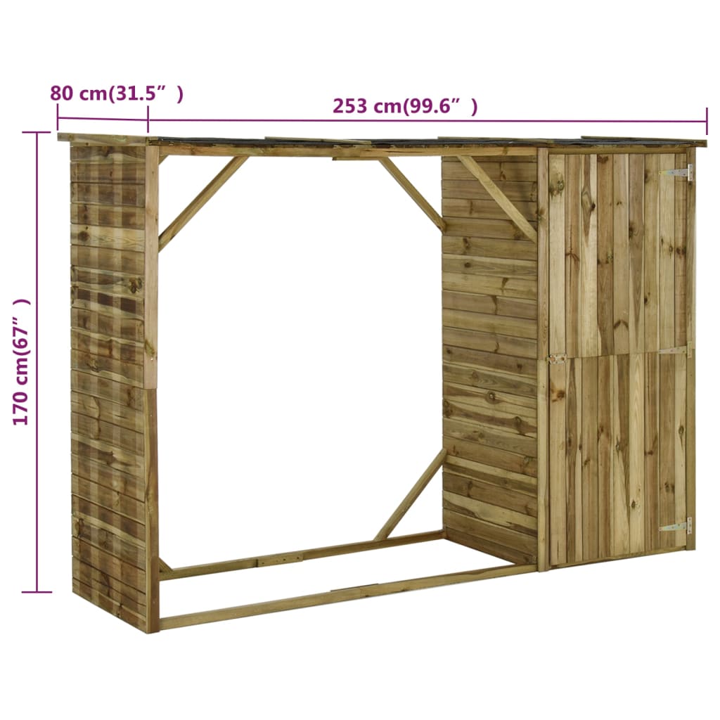 vidaXL Υπόστεγο Καυσόξυλων / Αποθήκη Κήπου 253x80x170 εκ. Ξύλο Πεύκου