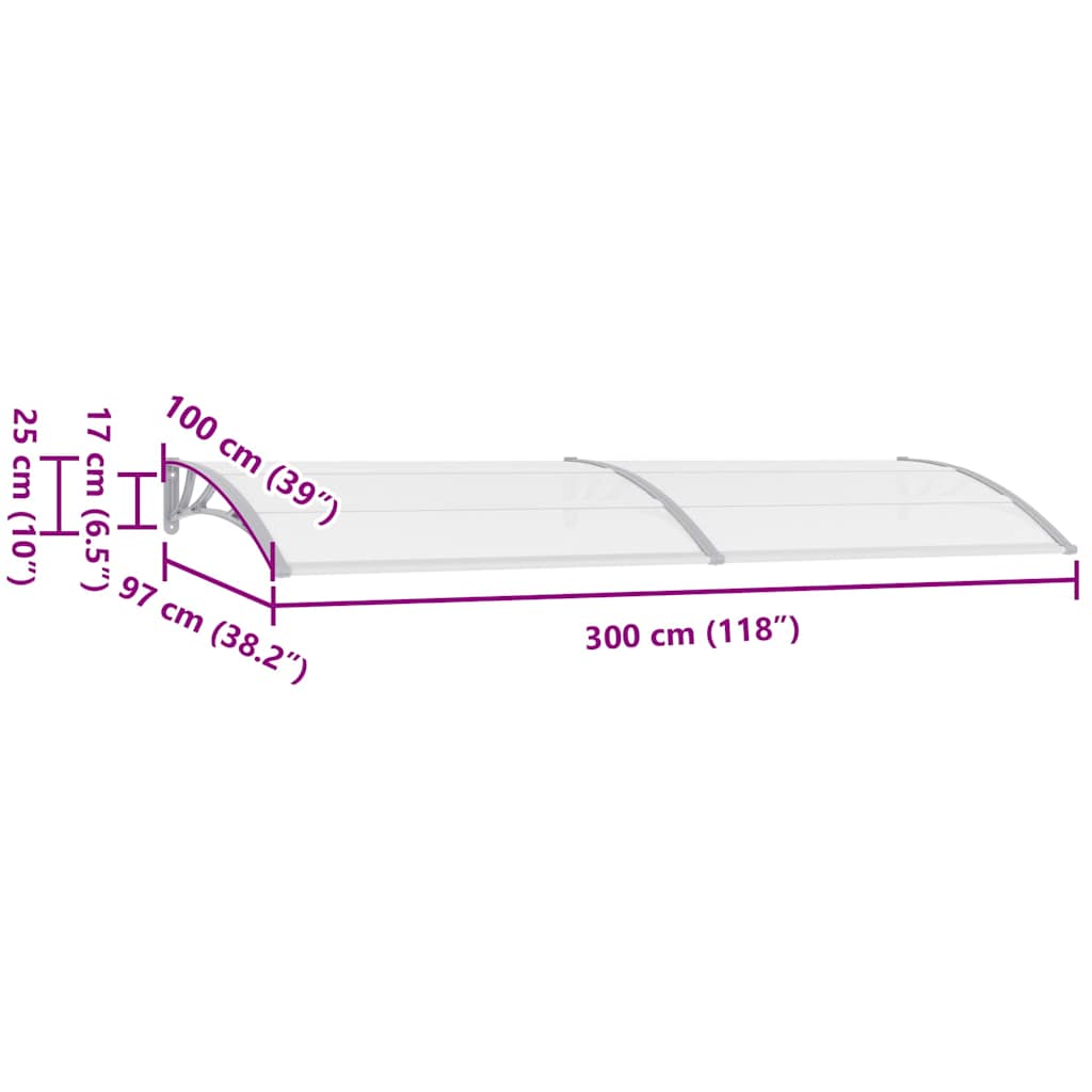 vidaXL Στέγαστρο Πόρτας Γκρι 300 x 100 εκ. Πολυανθρακικό