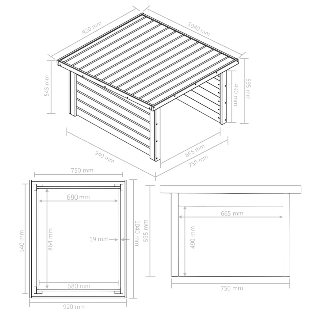 vidaXL Στέγαστρο Χλοοκοπτικού 92x104x59,5 εκ/19 χιλ. Μασίφ Ξύλο Πεύκου