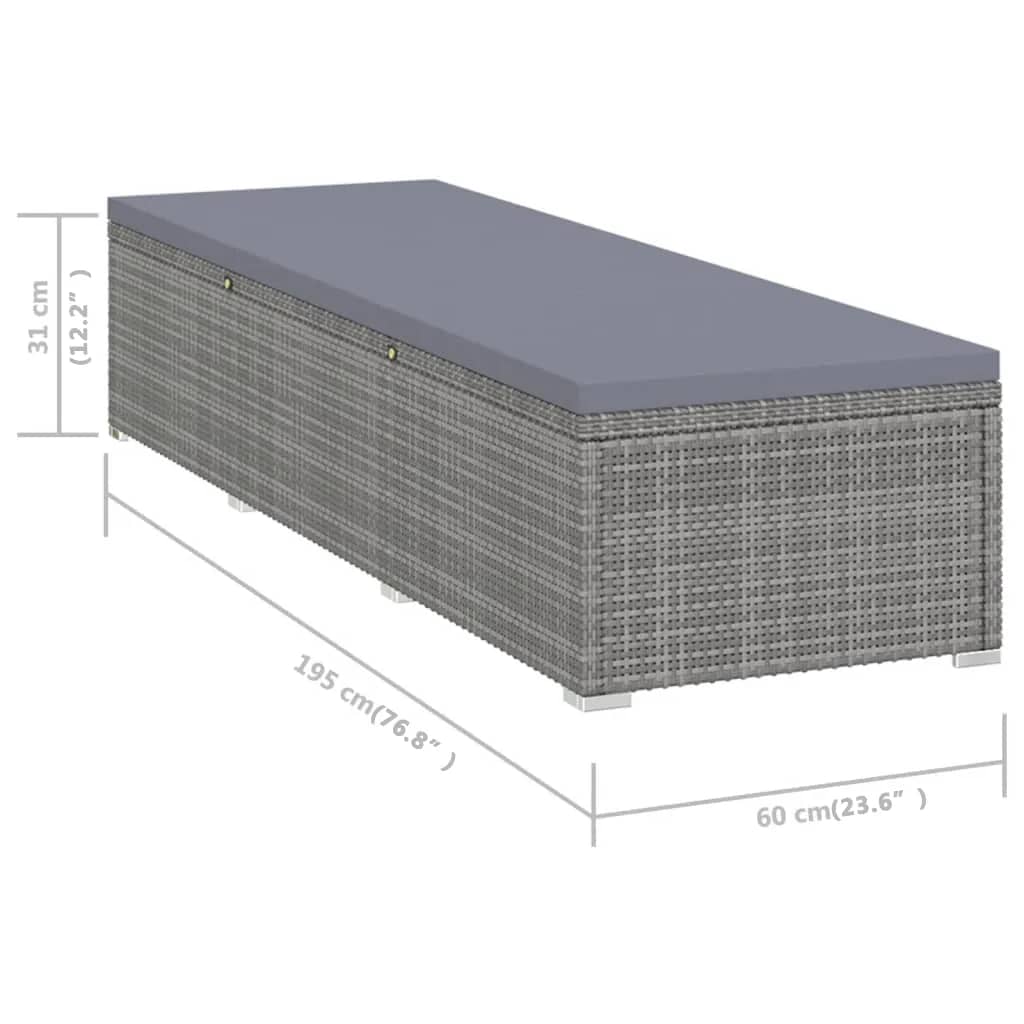 vidaXL Ξαπλώστρα Γκρι από Συνθετικό Ρατάν με Μαξιλάρι