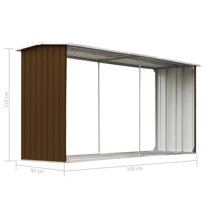 vidaXL Υπόστεγο Αποθήκευσης Ξύλων Κήπου Καφέ 330x92x153 εκ. Ατσάλι