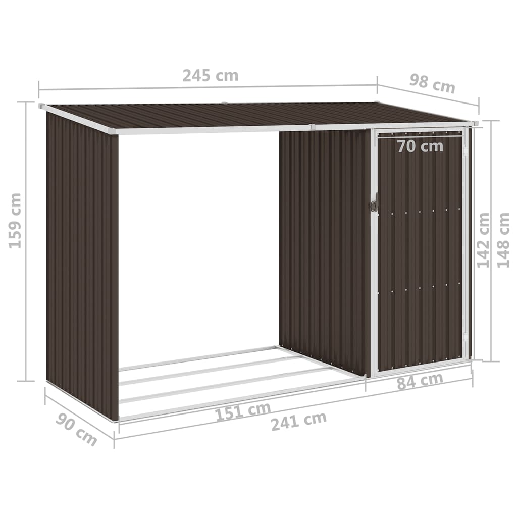 vidaXL Υπόστεγο Ξύλων/Αποθήκη Κήπου Καφέ 245x98x159 εκ. Γαλβ. Ατσάλι