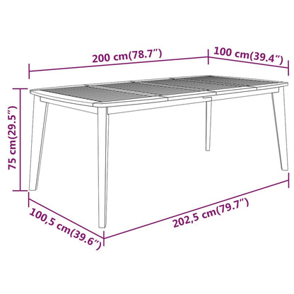 vidaXL Τραπέζι Κήπου 200 x 100 x 75 εκ. από Μασίφ Ξύλο Ακακίας