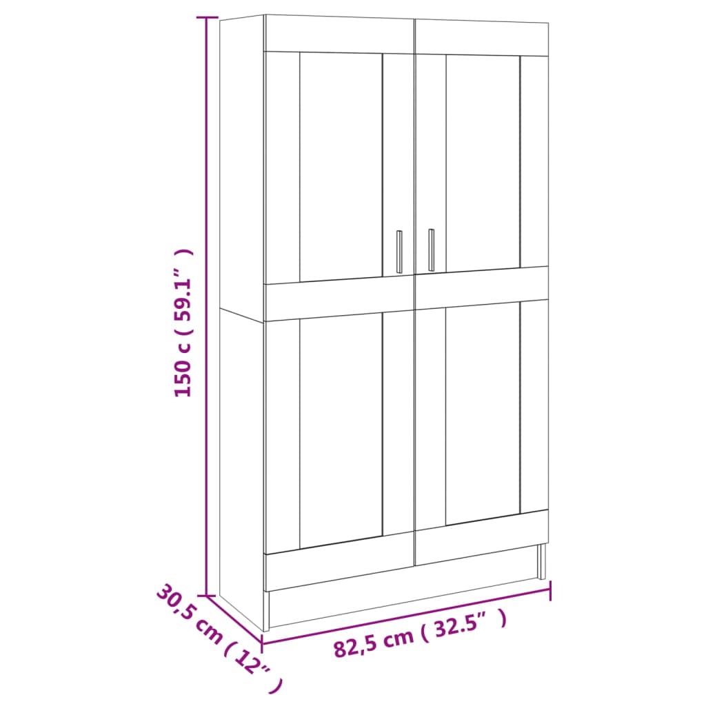 vidaXL Βιβλιοθήκη Γκρι του Σκυροδέματος 82,5x30,5x150 εκ. Επεξ. Ξύλο