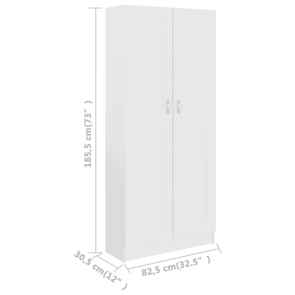 vidaXL Βιβλιοθήκη Λευκή 82,5 x 30,5 x 185,5 εκ. Επεξ. Ξύλο