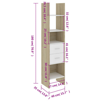 vidaXL Βιβλιοθήκη Λευκό/Sonoma Δρυς 40 x 35 x 180 εκ. από Επεξ. Ξύλο