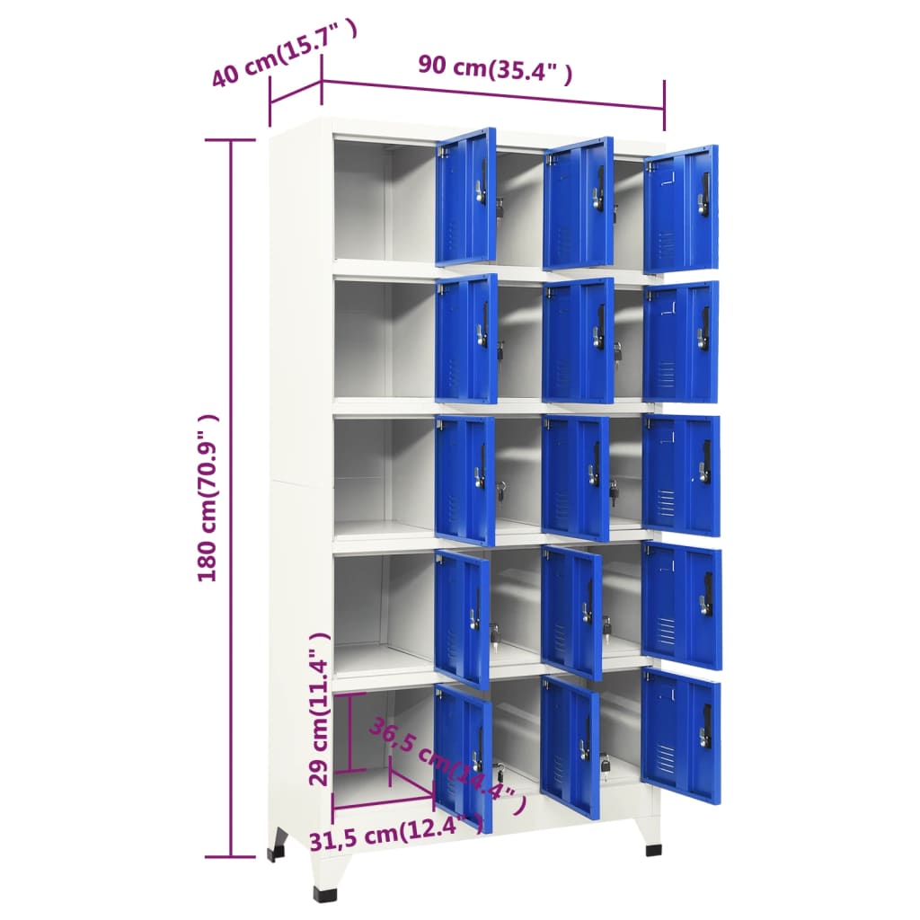 vidaXL Φοριαμός Γκρι και Μπλε 90 x 40 x 180 εκ. Ατσάλινος