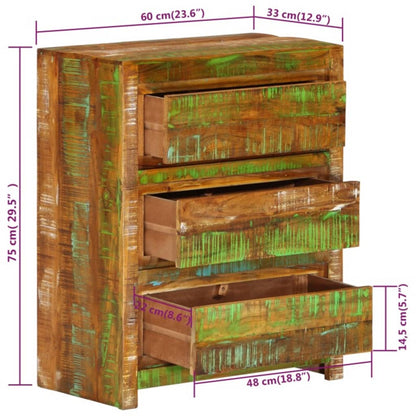 vidaXL Πολύχρωμη Συρταριέρα 60 x 33 x 75 εκ. από Μασίφ Ανακυκλωμένο Ξύλο