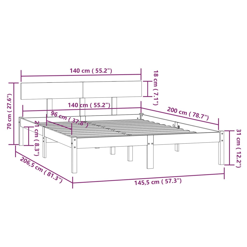 vidaXL Πλαίσιο Κρεβατιού Λευκό 140 x 200 εκ. από Μασίφ Ξύλο Πεύκου