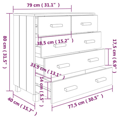 vidaXL Συρταριέρα HAMAR Αν. Γκρι 79 x 40 x 80εκ. από Μασίφ Ξύλο Πεύκου