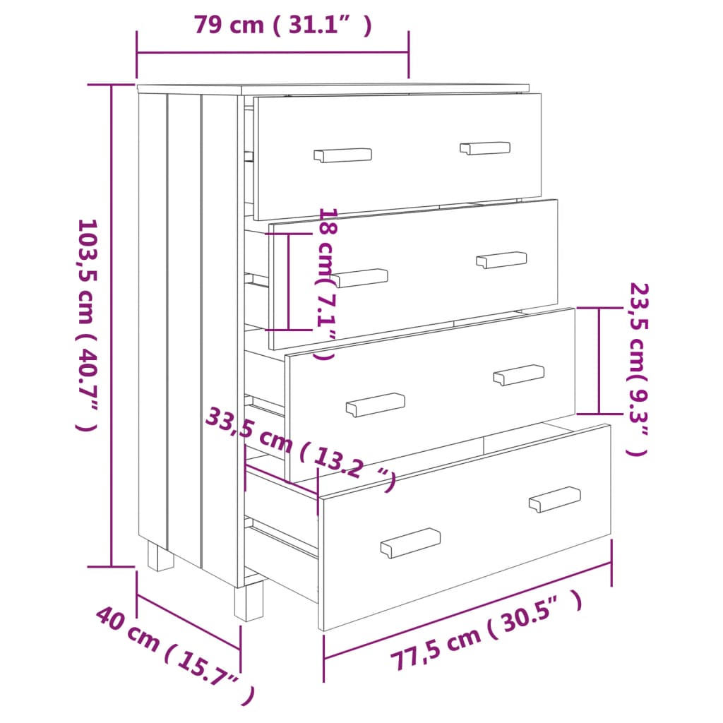 vidaXL Συρταριέρα HAMAR Καφέ Μελί 79 x 40 x 103,5εκ. Μασίφ Ξύλο Πεύκου