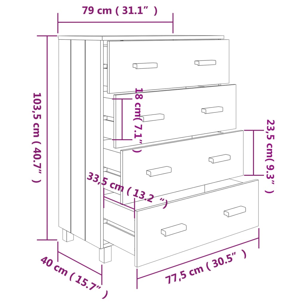 vidaXL Συρταριέρα HAMAR Σκ.. Γκρι 79x40x103,5εκ. από Μασίφ Ξύλο Πεύκου