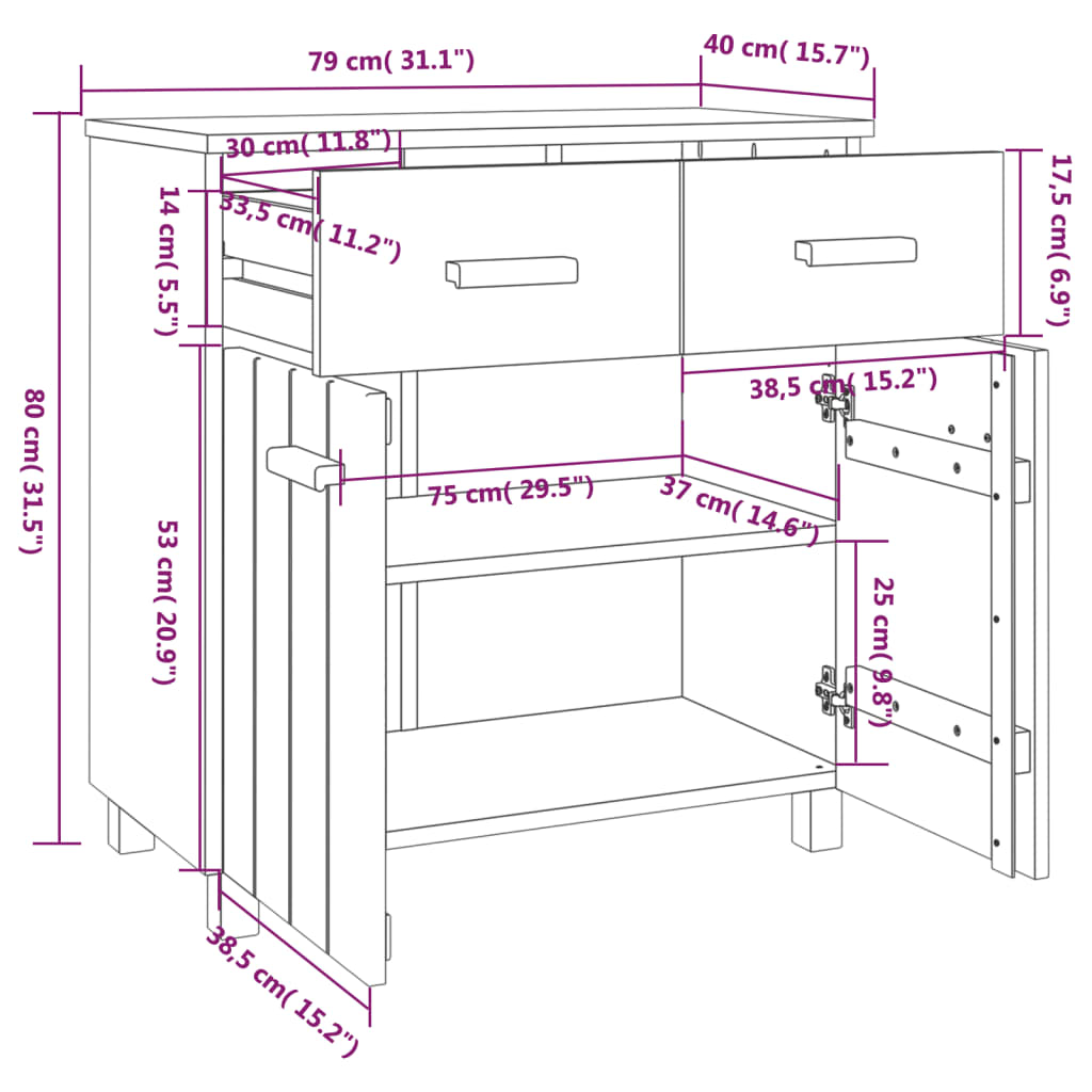 vidaXL Συρταριέρα HAMAR Καφέ Μελί 79 x 40 x 80 εκ. Μασίφ Ξύλο Πεύκου