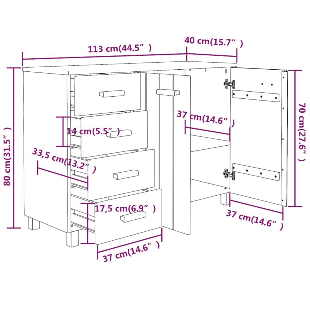 vidaXL Συρταριέρα HAMAR Καφέ Μελί 113 x 40 x 80 εκ. Μασίφ Ξύλο Πεύκου