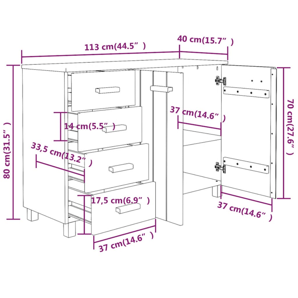 vidaXL Συρταριέρα HAMAR Σκ. Γκρι 113 x 40 x 80εκ. Μασίφ Ξύλο Πεύκου