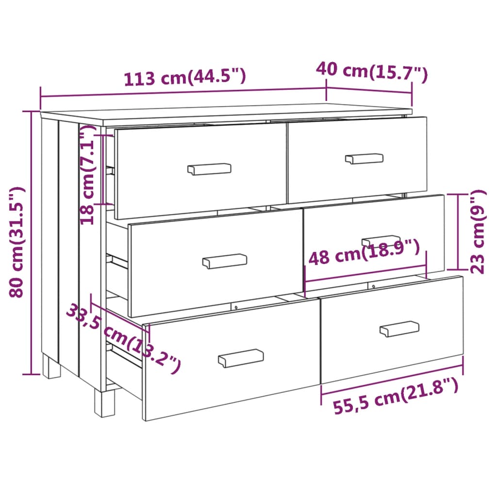 vidaXL Συρταριέρα HAMAR Καφέ Μελί 113 x 40 x 80 εκ. Μασίφ Ξύλο Πεύκου