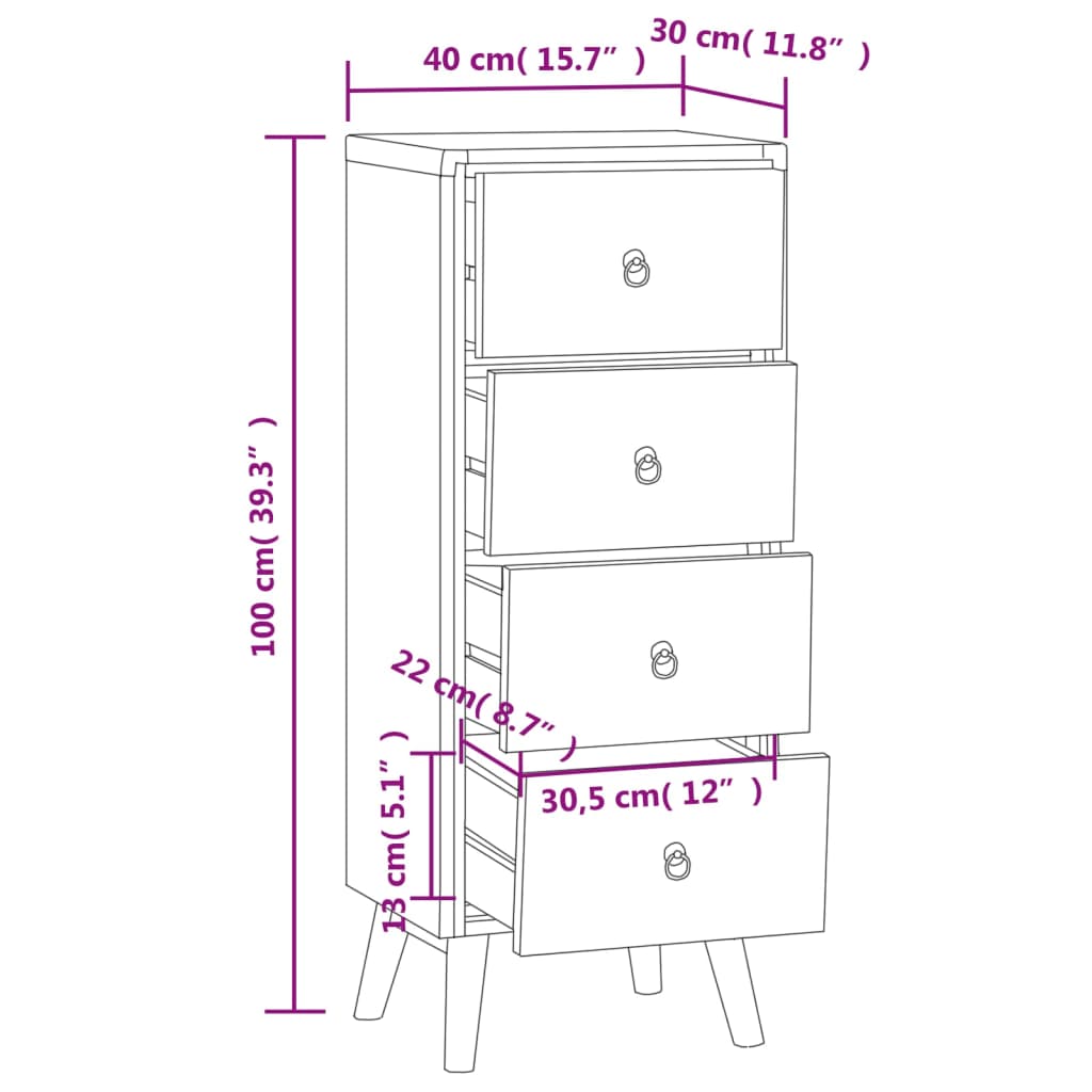 vidaXL Συρταριέρα 40 x 30 x 100 εκ. από Μασίφ Ξύλο Teak