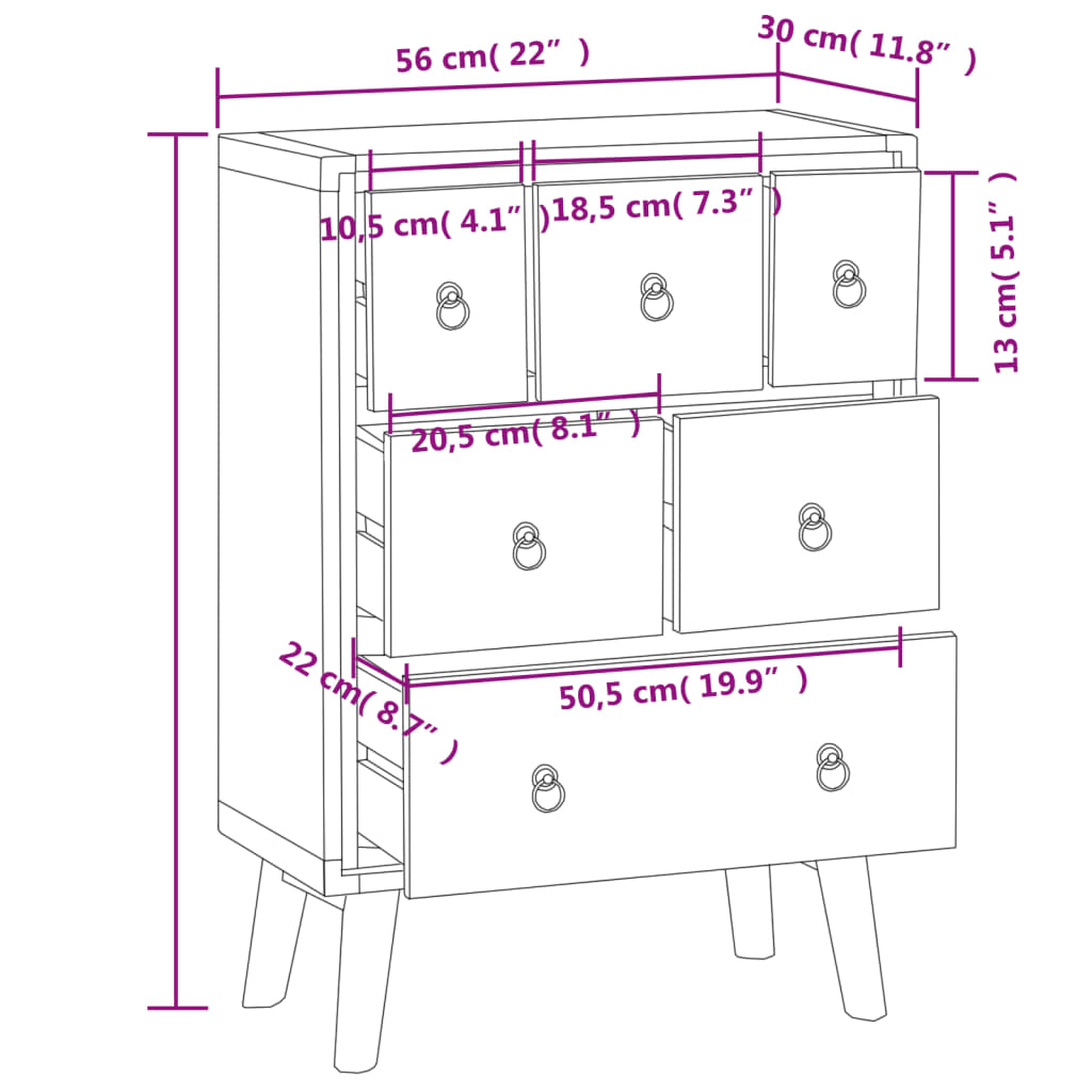 vidaXL Συρταριέρα 56 x 30 x 80 εκ. από Μασίφ Ξύλο Teak