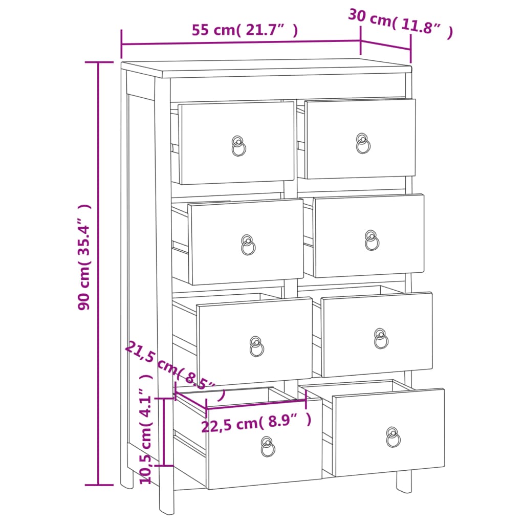 vidaXL Συρταριέρα 55 x 30 x 90 εκ. από Μασίφ Ξύλο Teak